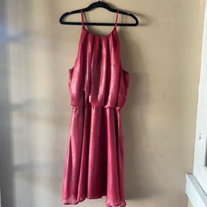 Red Shimmer Blouson Halter Dress
